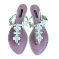 LOUIS VUITTON White Leather Flower Applique Flat Thong Sandals, Size 37