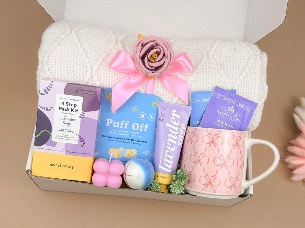 Self Care Gifts for Her – Luxury Lavender Spa & Blanket Set