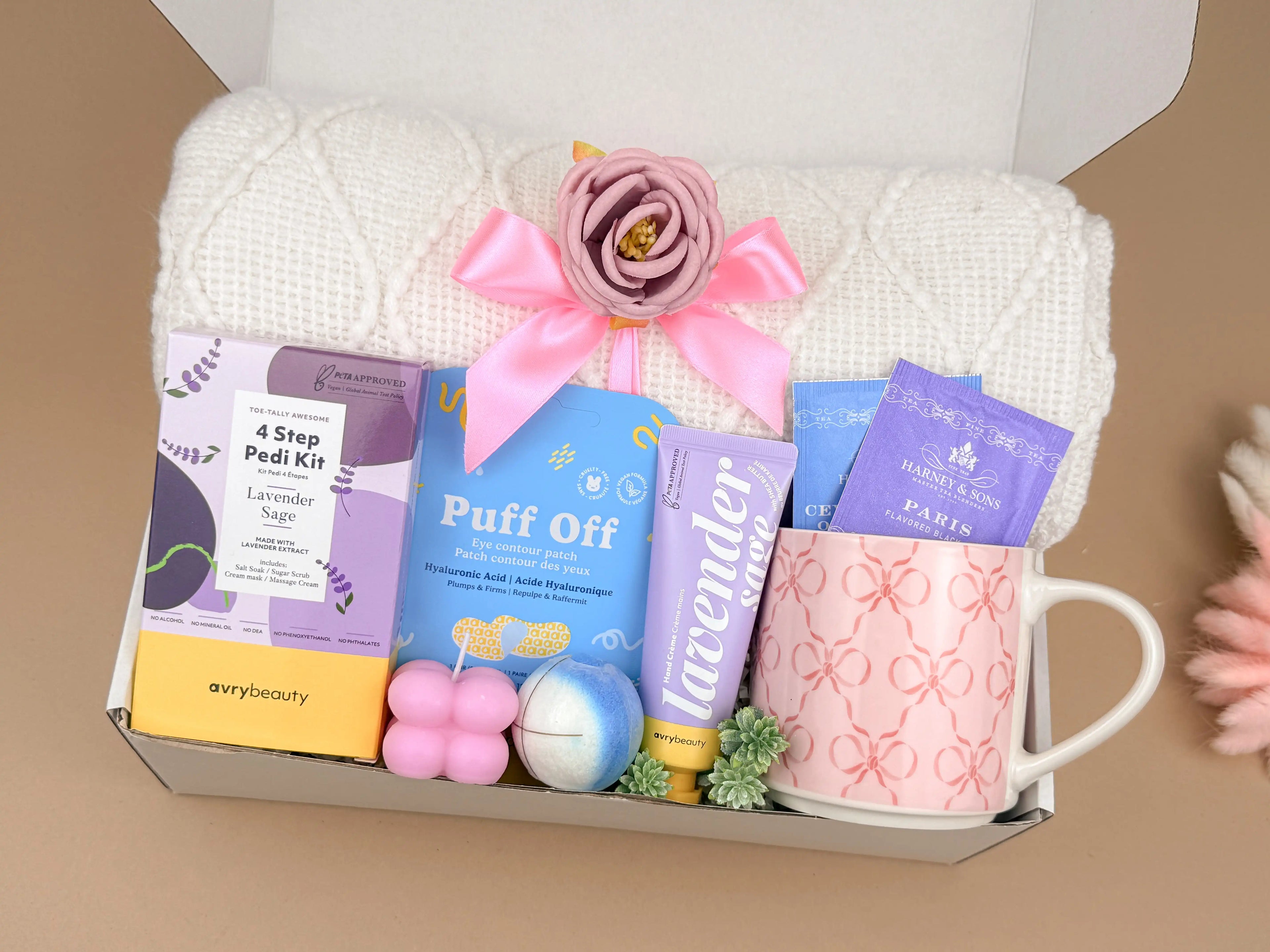 Self Care Gifts for Her – Luxury Lavender Spa & Blanket Set