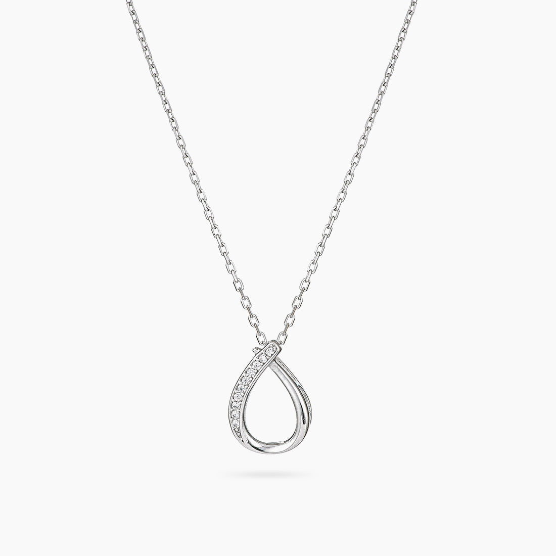 Sterling Silver Pave Open Teardrop Necklace