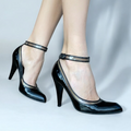 NEW CASADEI Black Patent, PVC Trim Pointed Toe Ankle Strap Pumps, Size 35.5