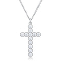 Micro Beaded Rhodium Plated Clear CZ Cross Pendant