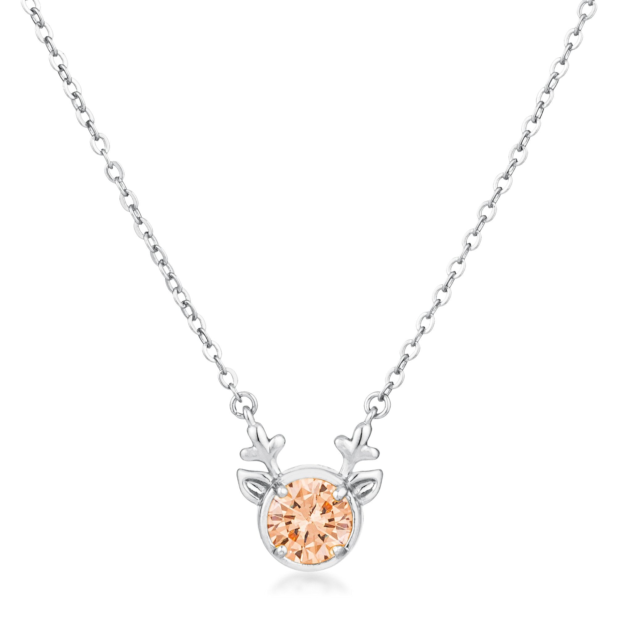 3.88Ct Rhodium Reversible Peach CZ Reindeer Pendant