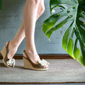 PRADA Beige Suede & Canvas Bow Peep Toe Espadrille Wedge Sandals, Size 39.5