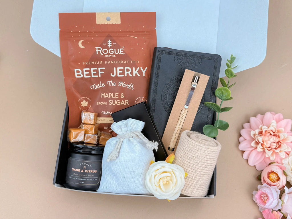 Premium Men’s Gift Set: Leather Journal, Card Holder & Snacks