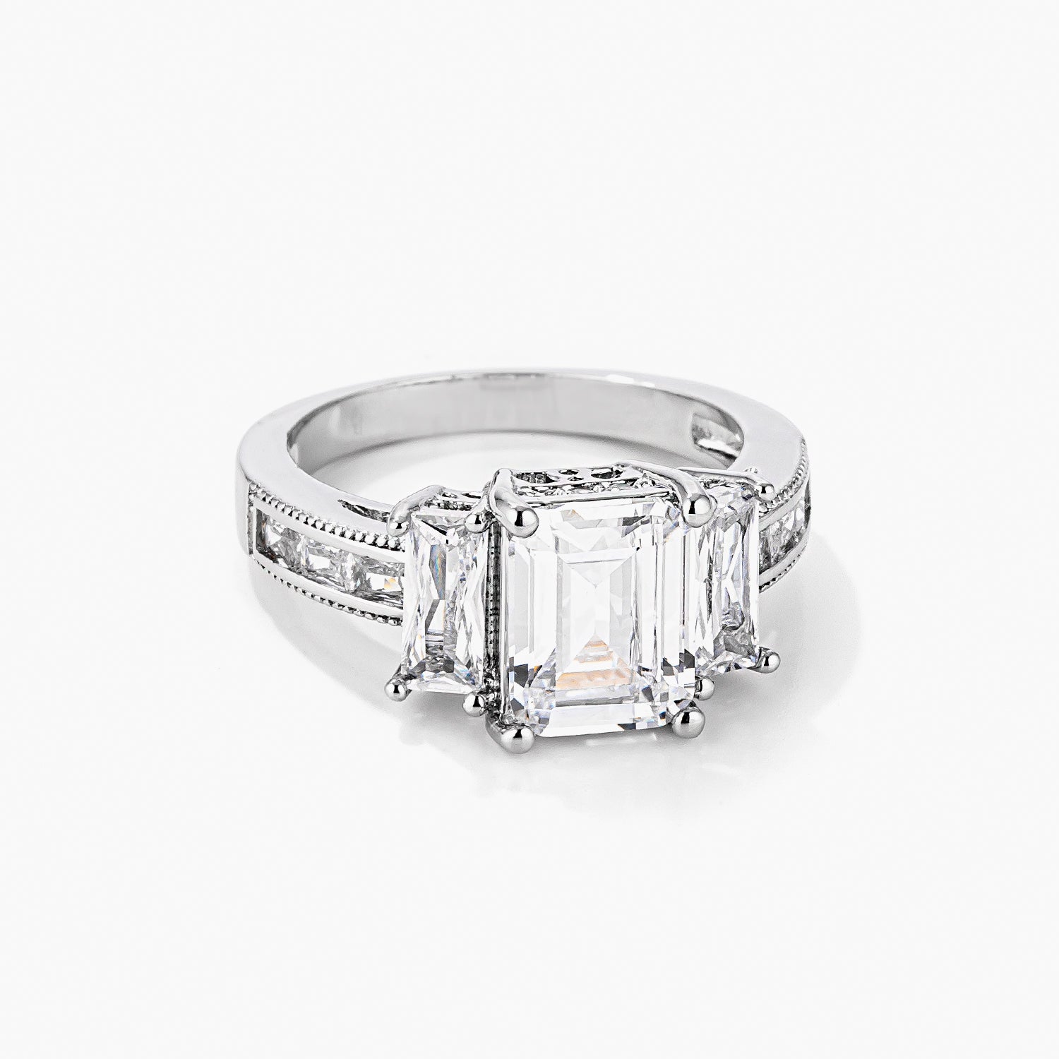 Emerald Cut Triplet Engagement Ring