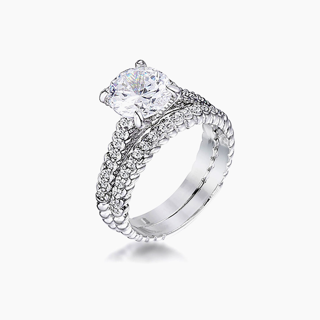 2.1Ct Silvertone Baroque Style Wedding Set