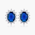 Rhodium Plated Sapphire Blue Petite Royal Oval Earrings