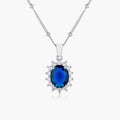 Rhodium Plated Sapphire Blue Petite Royal Oval Pendant
