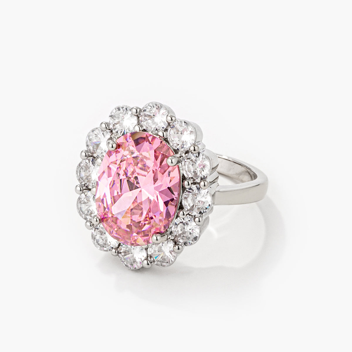 11.5Ct Rhodium Plated Pale Pink Oval Blossom Ring