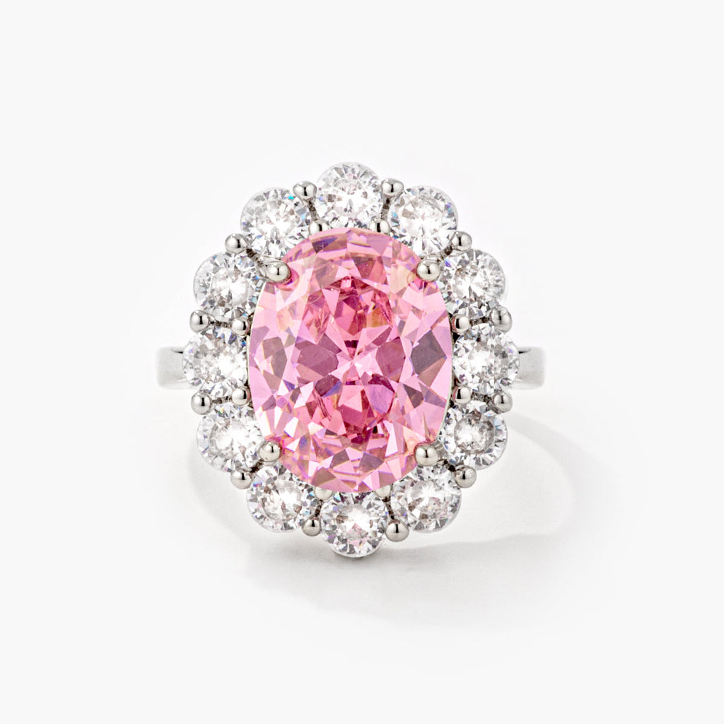 11.5Ct Rhodium Plated Pale Pink Oval Blossom Ring