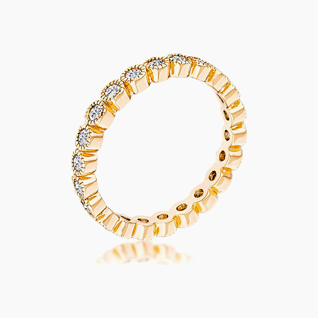 Gold Plated Dotted Clear CZ Round Bezel Eternity Ring