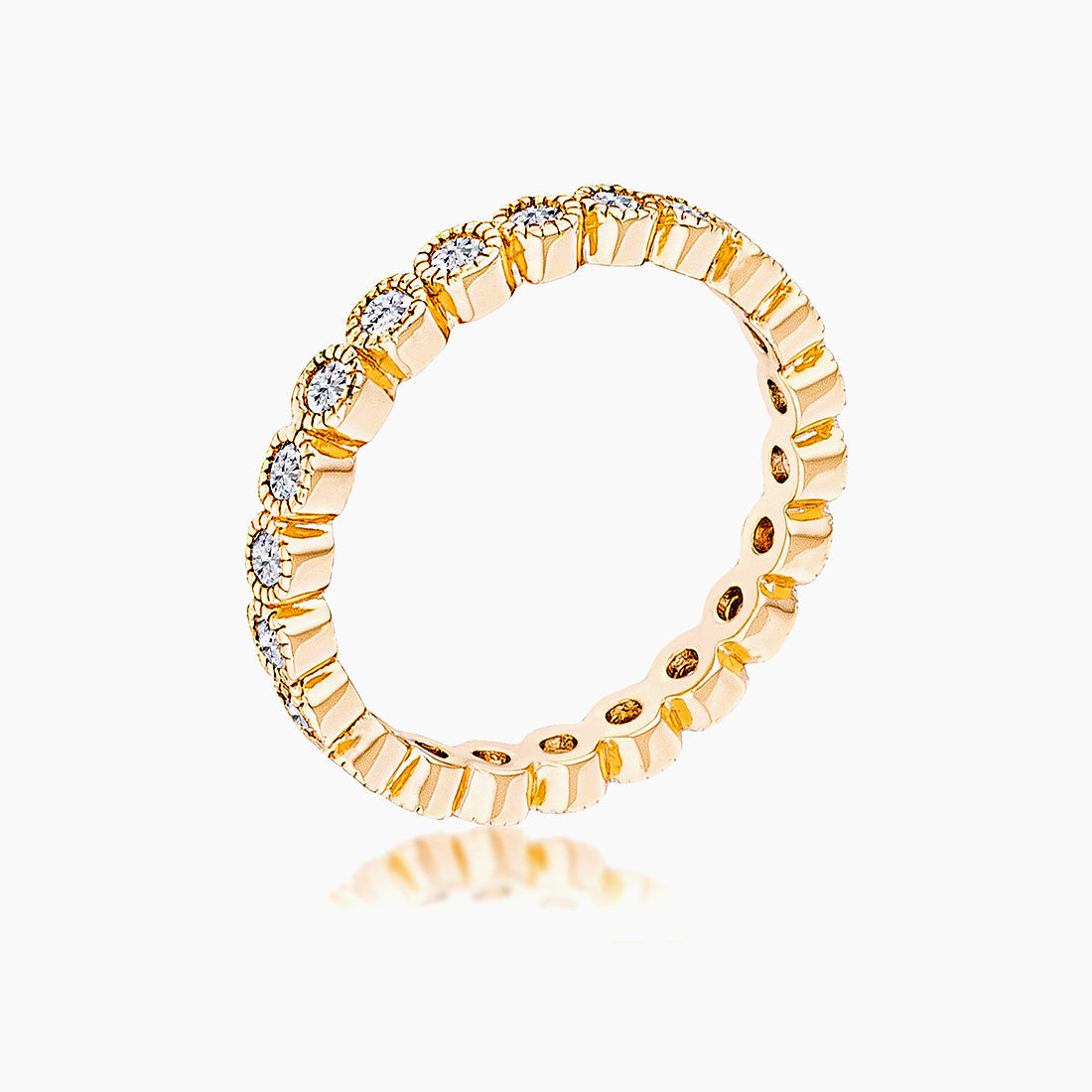 Gold Plated Dotted Clear CZ Round Bezel Eternity Ring
