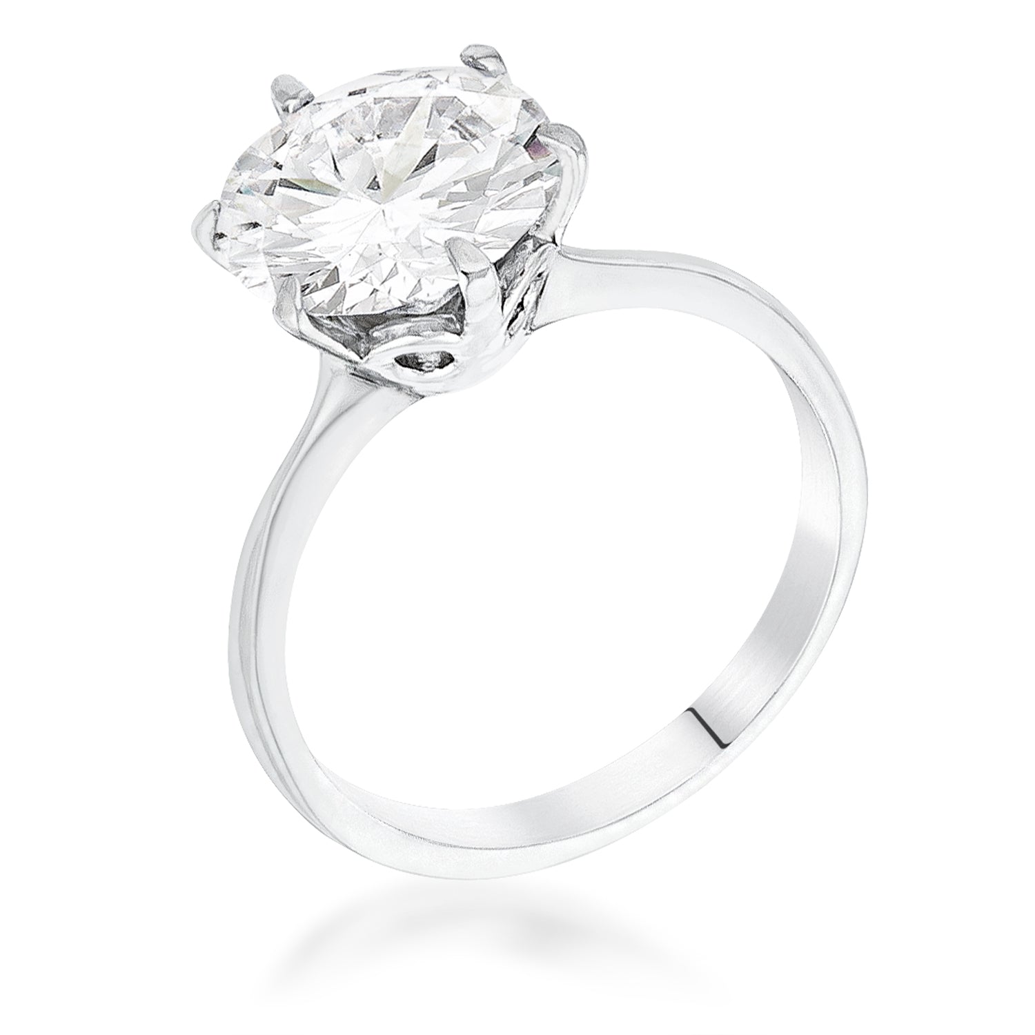 3.5 Carat CZ Rhodium Classic Solitaire Ring