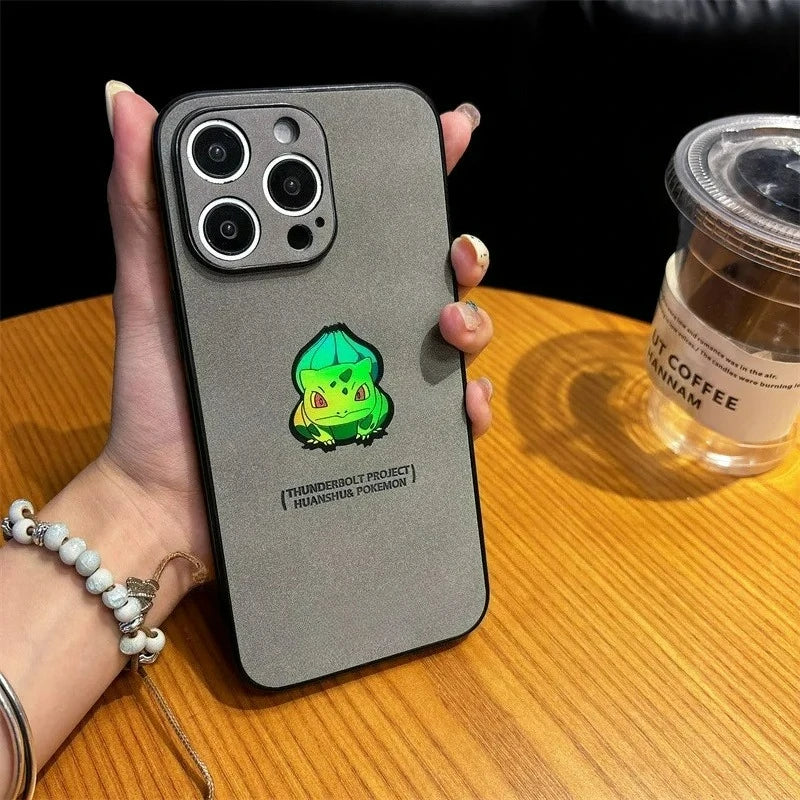 Anime Cartoon Bulbasaur Leather Texture Laser Phone Case For iPhone
