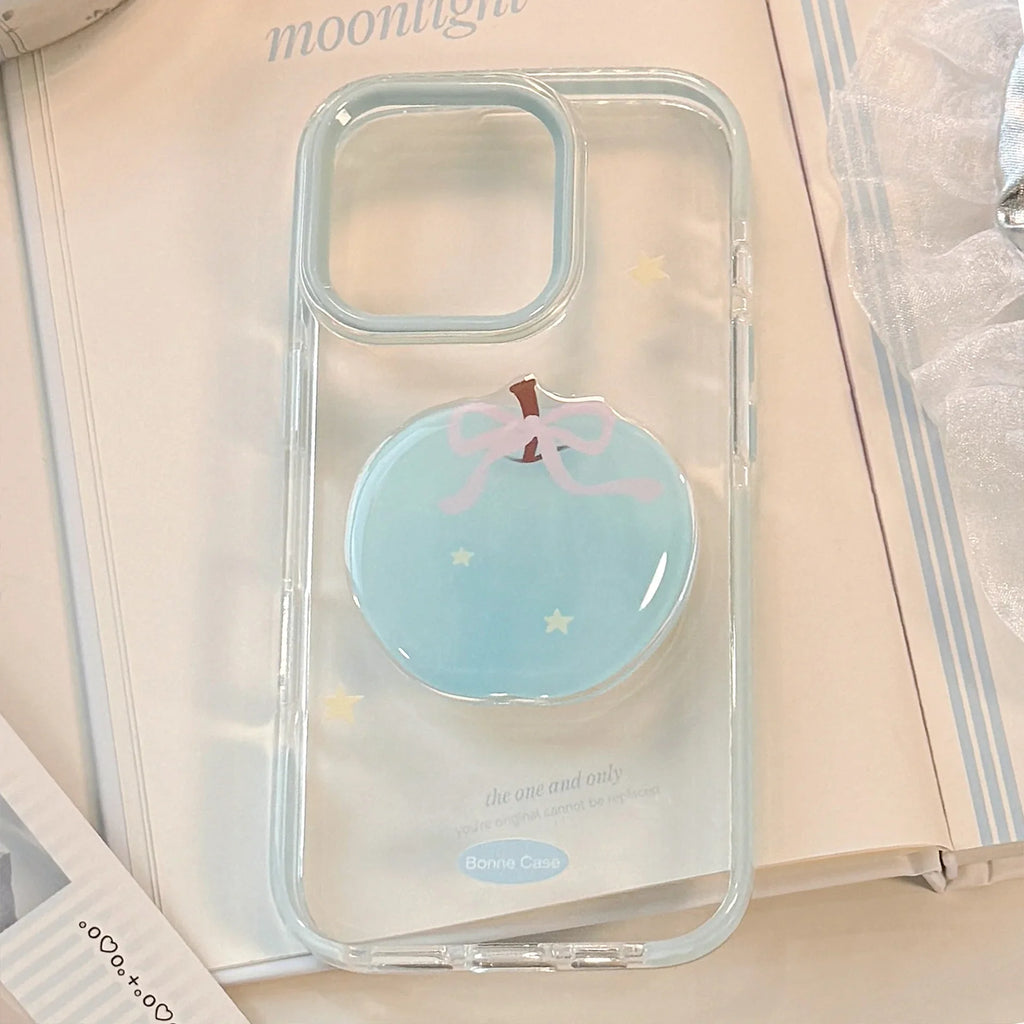 Korean 3D Cute Cartoon Blue Apple Star Soft Phone Case For iPhone