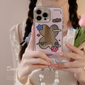 Cute Flower Make Up Mirror Electroplated With Chain Phone Case For iPhone