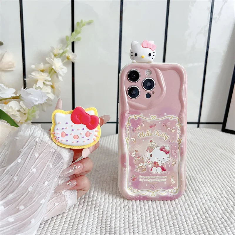 Hello Kitty Kuromi With Bracket Lanyard Phone Case For iPhone