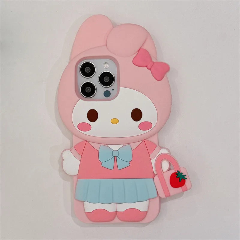3D Cartoon Kuromi Hello Kitty Melody Handbag Silicone Phone Case For iPhone