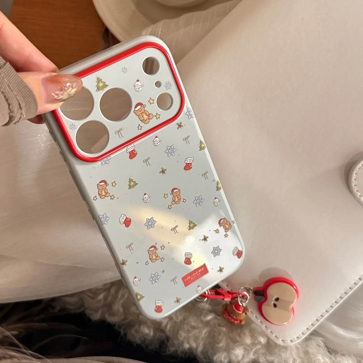 Cute Cartoon Christmas Sock Quicksand Shake Holder Phone Case For iPhone