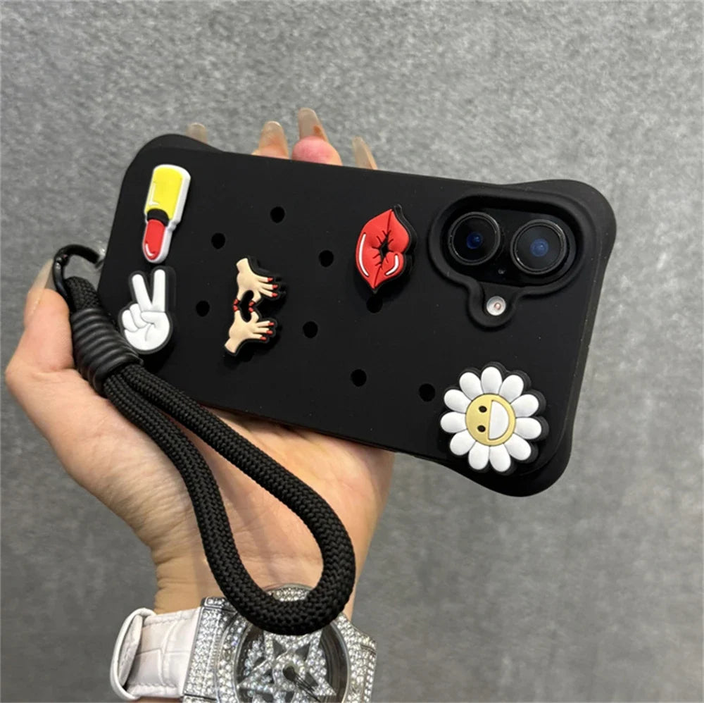 Diy Charms Holes Liquid Silicone Soft Case for iPhone