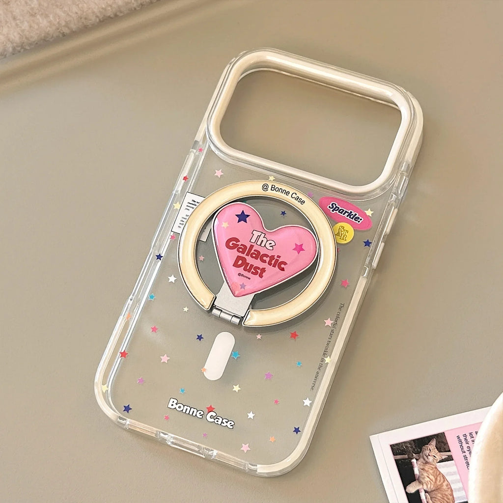 Korean Colorful Stars With Love Heart Bracket Magnetic Phone Case For iPhone
