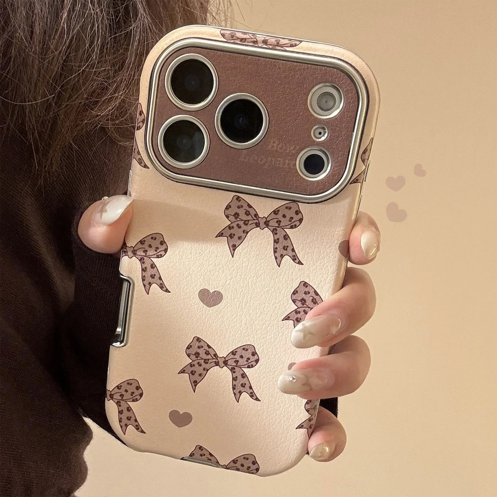Korean Cute Leopard Print Bowknot Leather Texture Phone Case For iPhone