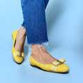 SALVATORE FERRAGAMO Yellow Python Suede Varina Ballet Flats, Size 36.5