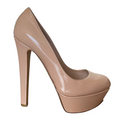 SERGIO ROSSI Beige Patent Leather Almond Toe Platform Pumps, Size 35