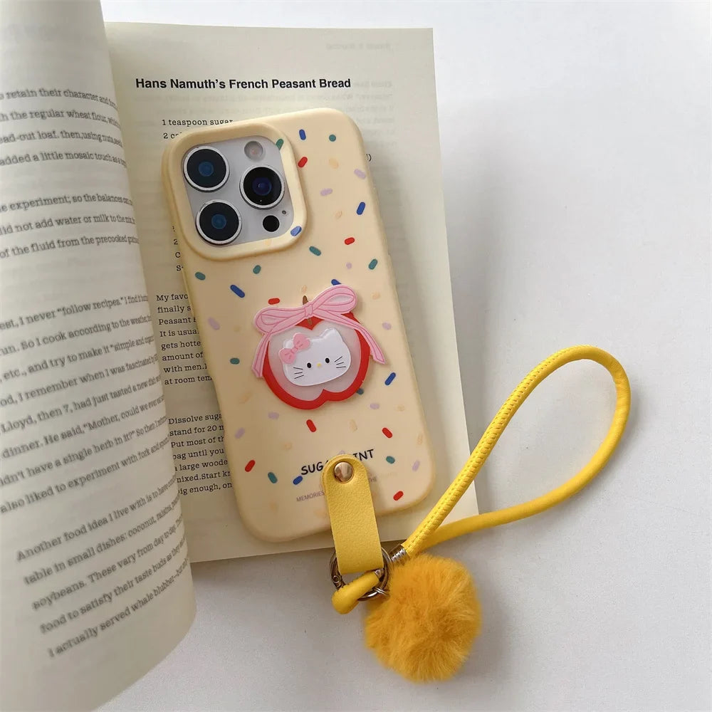 Soft Wrist Strap Apple Hello Kitty Face Colorful Strip Phone Case For iPhone