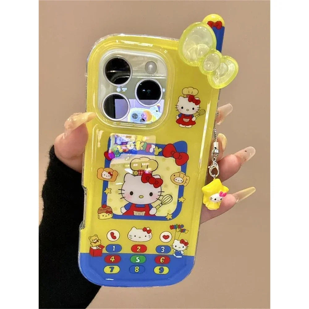 ins Cute Hello Kitty Bow Telephone Phone Case For iPhone