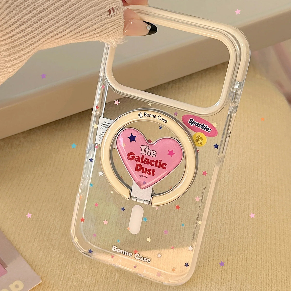 Korean Colorful Stars With Love Heart Bracket Magnetic Phone Case For iPhone
