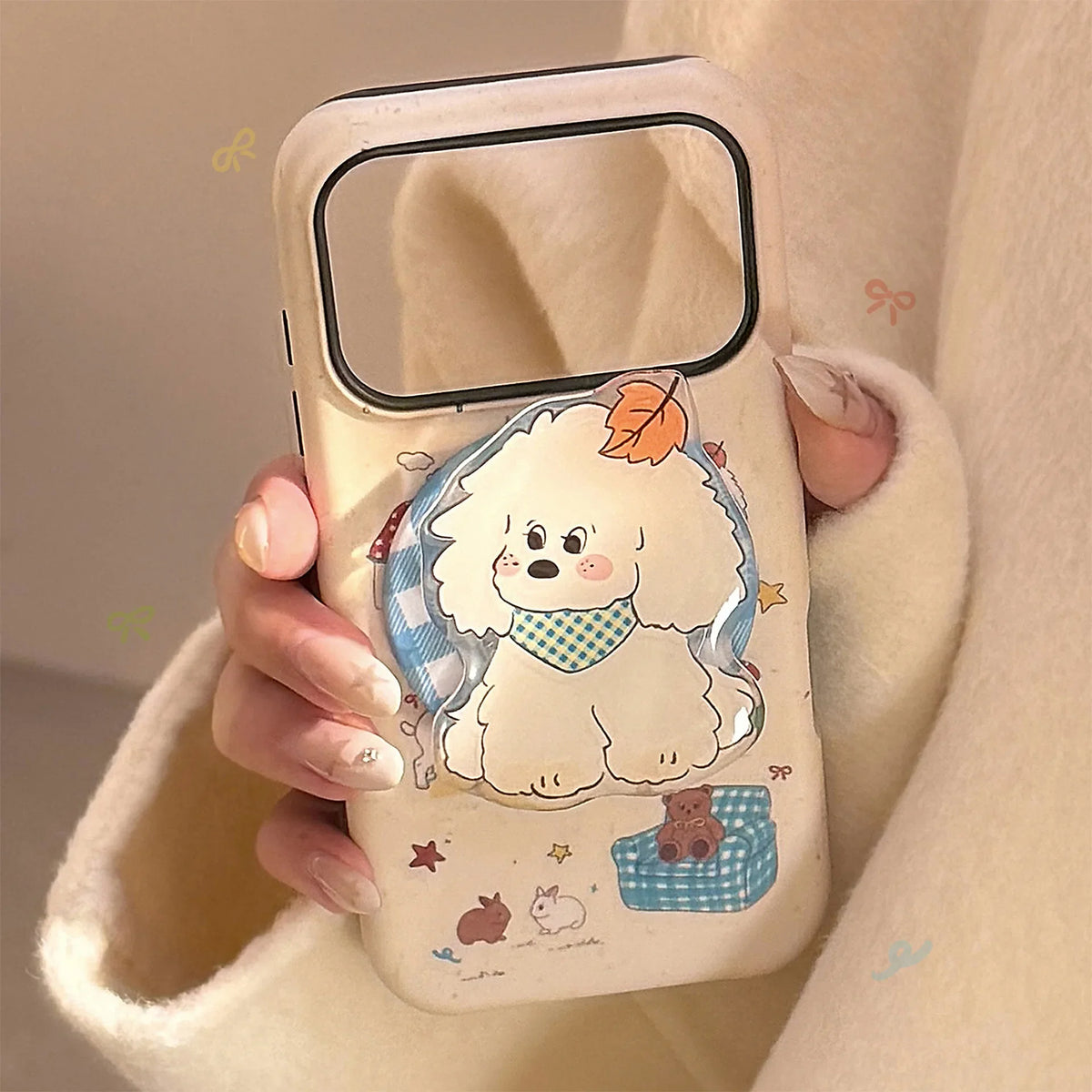 Korean Cartoon Maple Leafs Puppy Magnetic Bracket Phone Case For iPhone