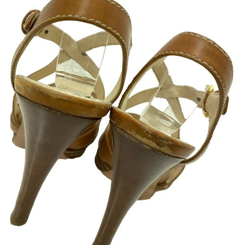 PRADA Brown Leather Strappy Slingback Stitched Platform Sandals,  Size 37