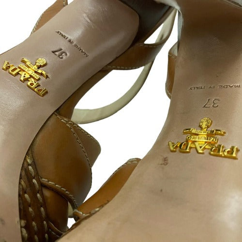 PRADA Brown Leather Strappy Slingback Stitched Platform Sandals,  Size 37