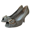 GUCCI Cellarius Grey Leather, Silver Horsebit Buckle Peep Toe Pumps, Size 36