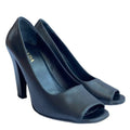 PRADA Black Leather Peep Toe Pumps, Size 36.5