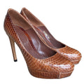 ALEXANDER MCQUEEN Brown Python Leather Round Toe Platform Pumps, Size 36