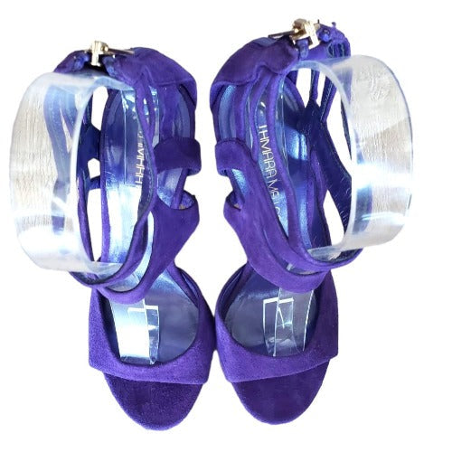 TAMARA MELLON Fatale Purple Suede Strappy Open Toe Caged Sandals, Size 36