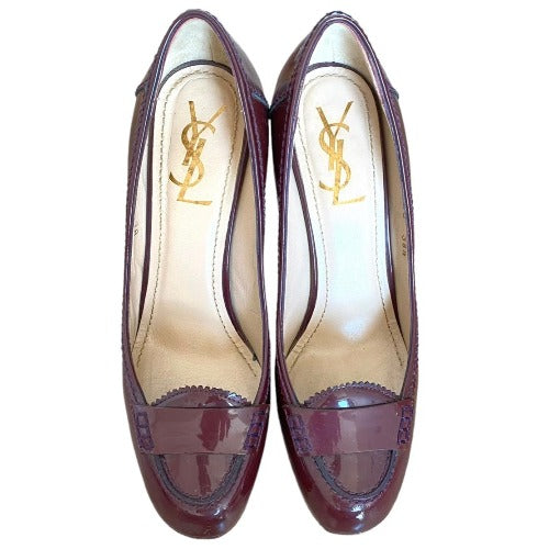 YVES SAINT LAURENT Burgundy  Patent Leather Almond Toe  Pumps, Size 38.5