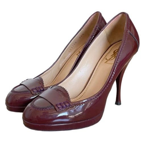 YVES SAINT LAURENT Burgundy  Patent Leather Almond Toe  Pumps, Size 38.5