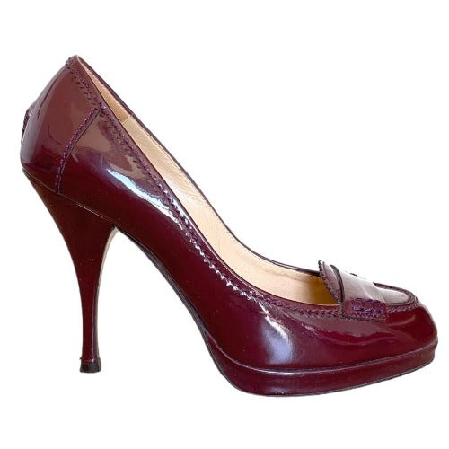 YVES SAINT LAURENT Burgundy  Patent Leather Almond Toe  Pumps, Size 38.5