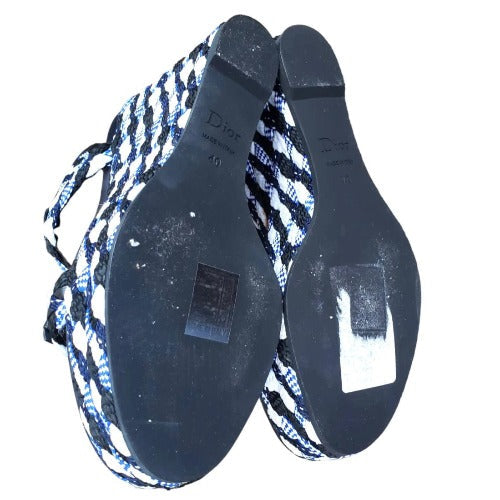 NEW DIOR Tri Color Braided Fabric and Leather Open Toe Wedge Sandals, Size 40