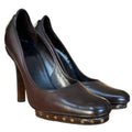 GUCCI Brown Leather GG Logo Studded Platform Heels Pumps, Size 35.5