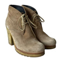 PRADA Linea Rossa Beige Suede Lace Up Ankle Boots, Size 35.5