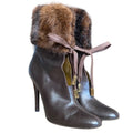 DOLCE&GABBANA Brown Leather Fur Cuff Lace Up Leather Heeled Boots, Size 38