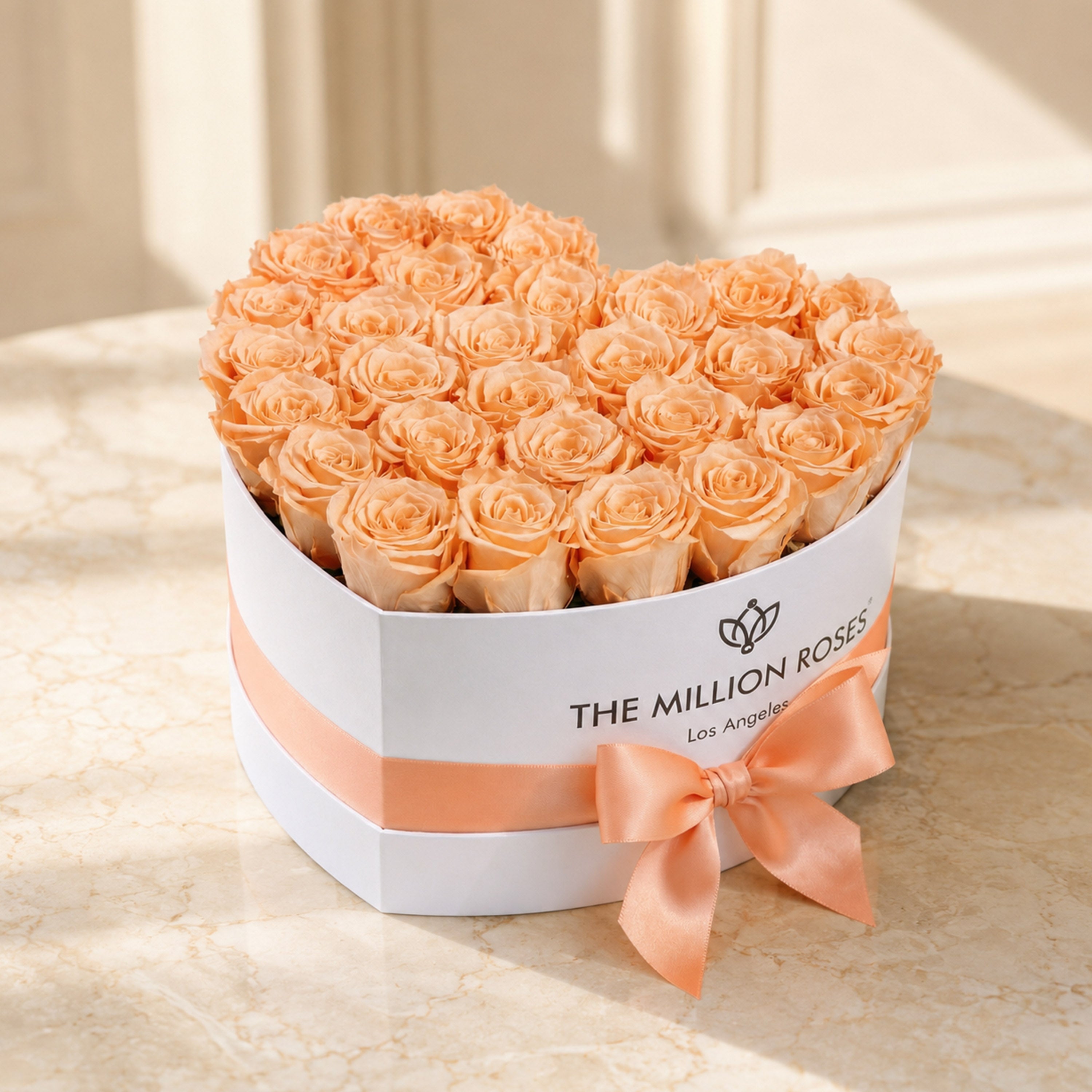 Heart White Box | Peach Roses