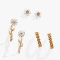 Daisy Flower Stud and Huggie Hoop Earring Set of 3