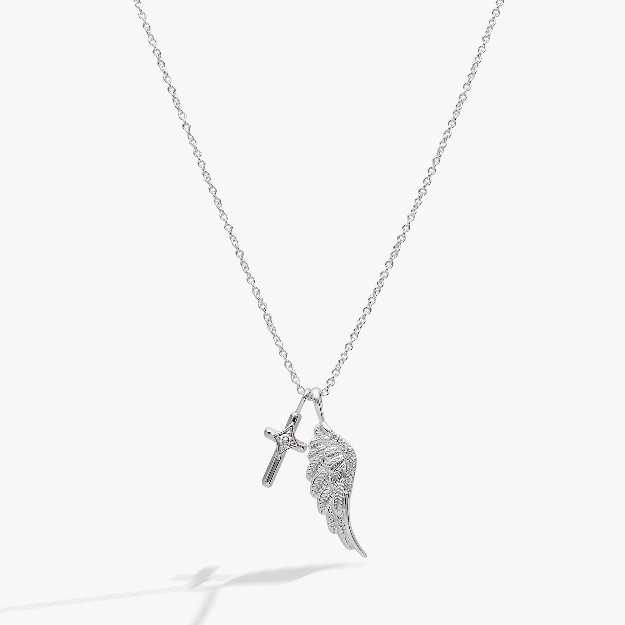 Faith Cross and Angel Wing Charm Necklace