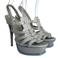 YVES SAINT LAURENT Gray Leather Strappy Slingback Platforms Sandals, Size 38.5